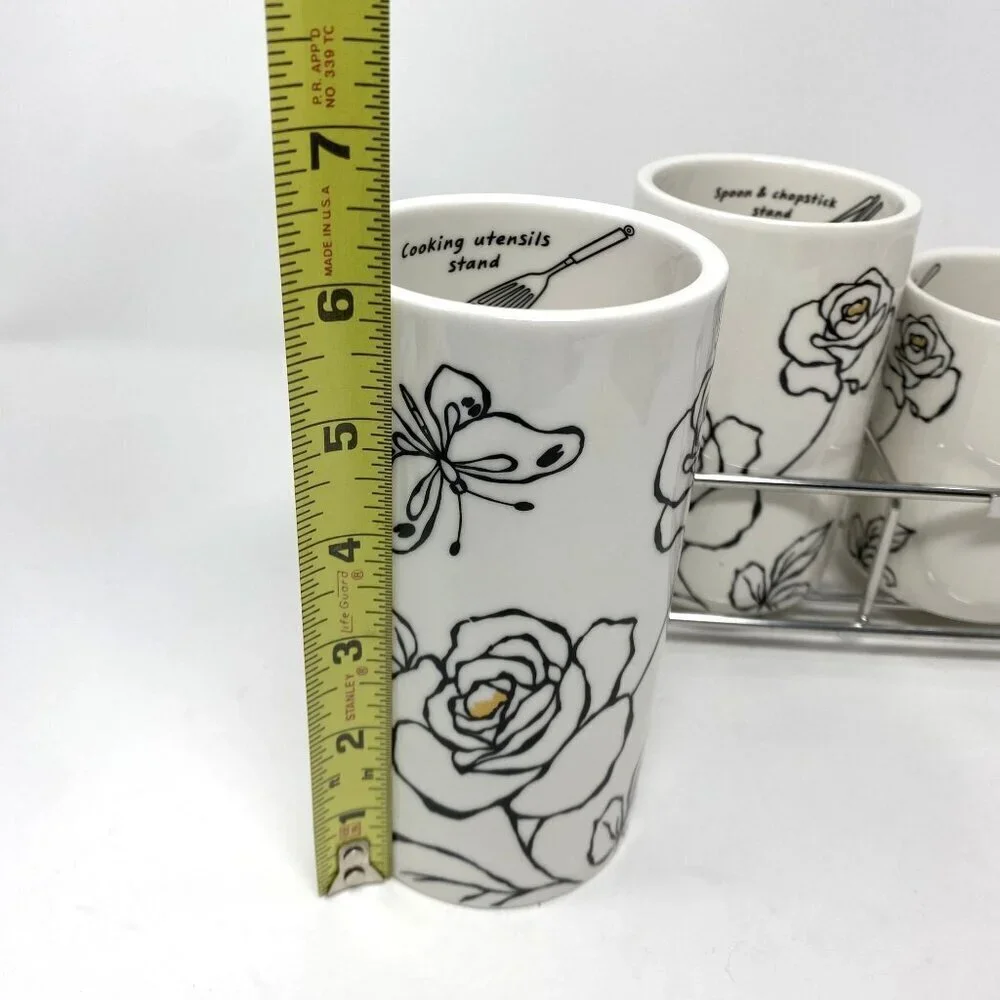 Chulkart Minceramics Korean Made Set of 3 Utensil Holders Silver Carryall NWT